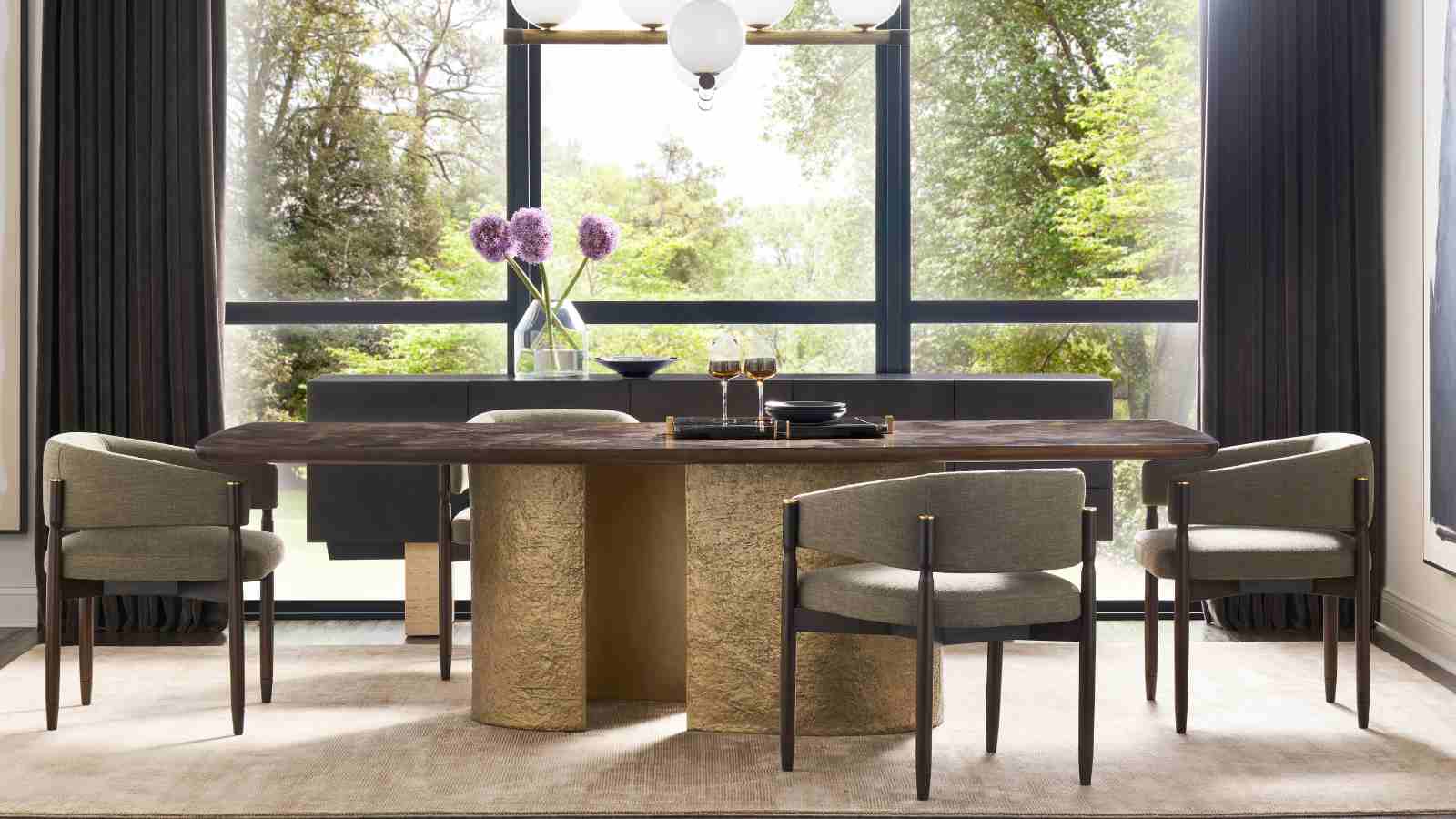 Modern dining table and chairs from Vanguard Furniture.