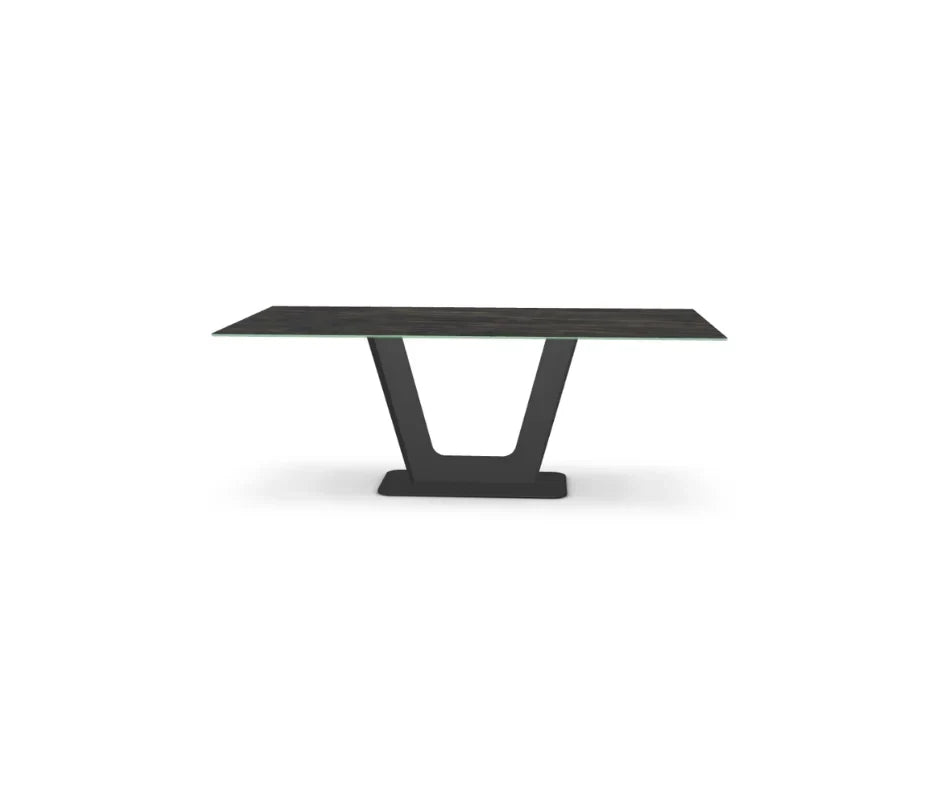 Kerry dining table from Mobilart, shown for shape and base style reference during custom table planning. 