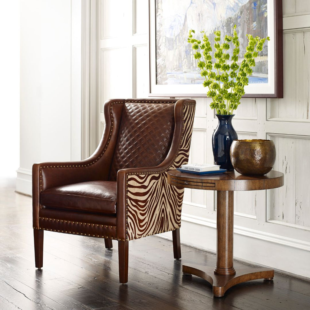 All grain leather wing back chair with diamond embossing
