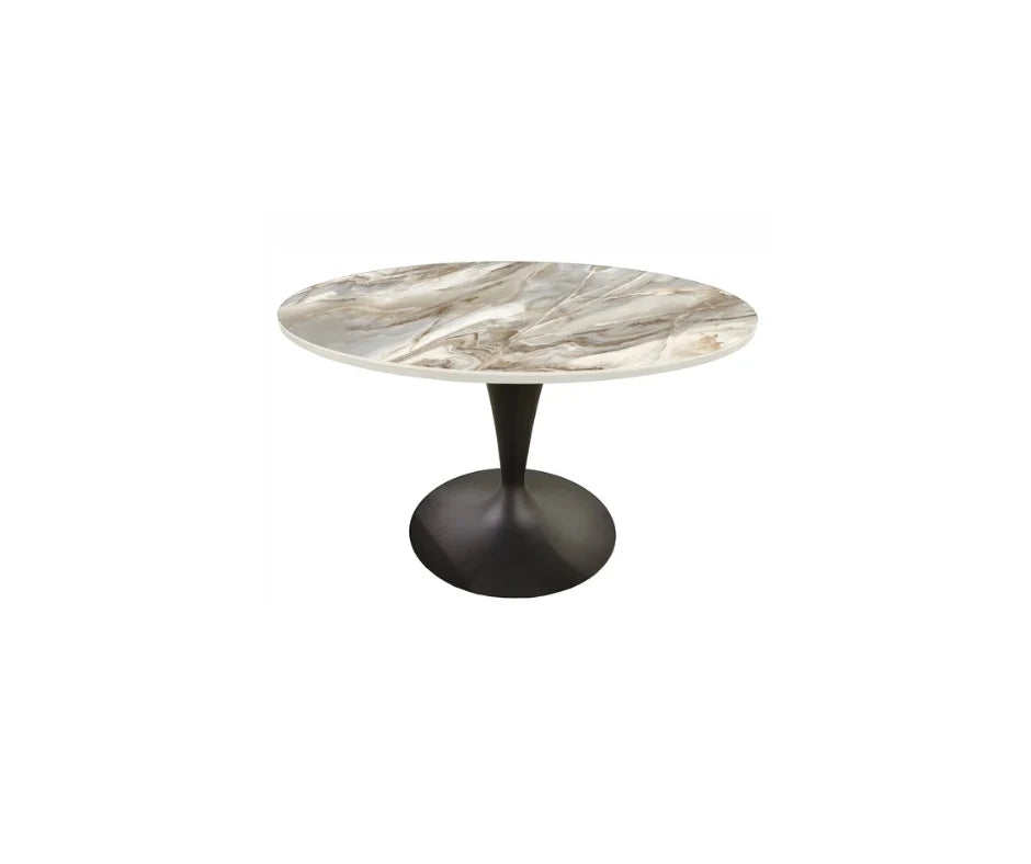 Marciano dining table in taupe beige finish, shown as an alternate material option for a custom order. 