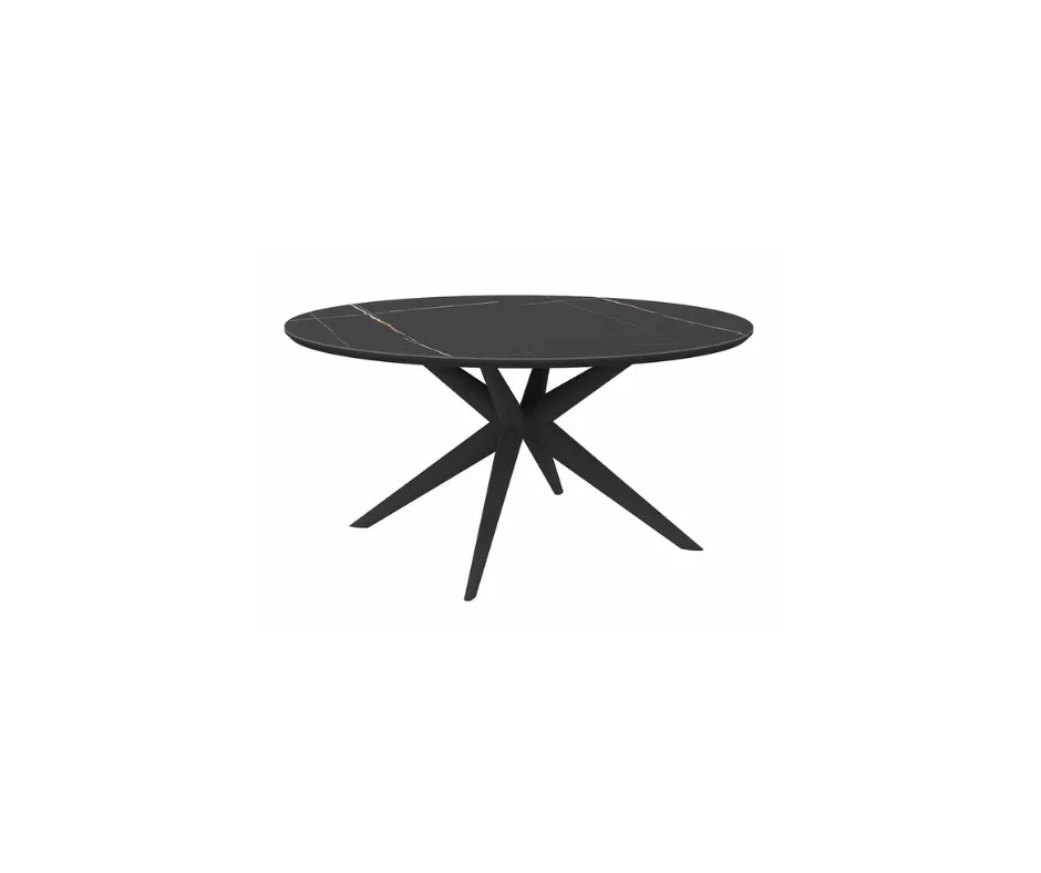 Luciana round dining table in black finish, illustrating base and leg style choices for a custom order. 