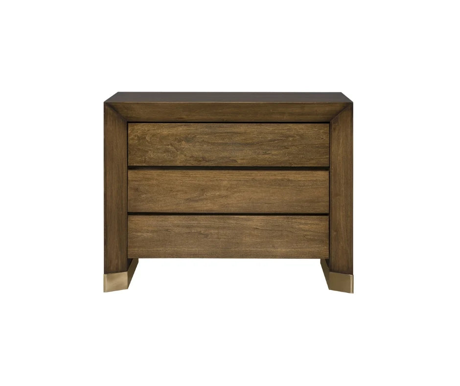 Audrey nightstand from Mobilart's Signature Collection, illustrating a matched pair option beside the bed.
