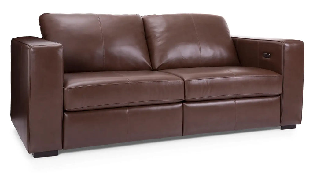 Ambrosia leather sofa from Mobilart, illustrating leather as a wipeable option for pet friendly households. 