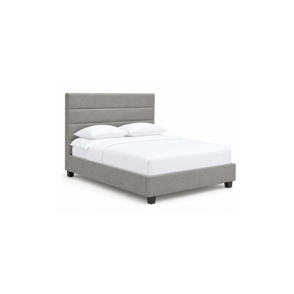 Trina bed frame from Mobilart, referenced for scale planning within a compact Montreal condo bedroom. 