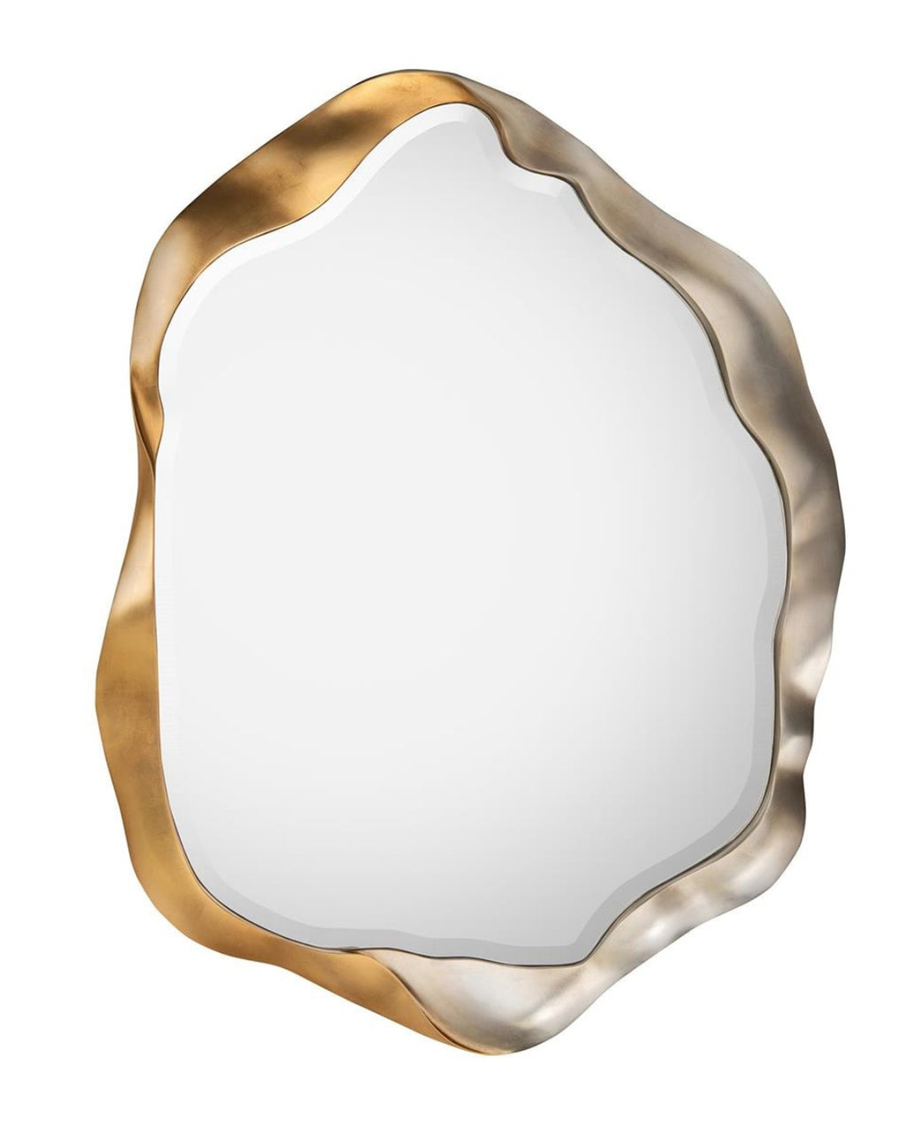Decorative wall mirror with a gold and silver frame on a white background