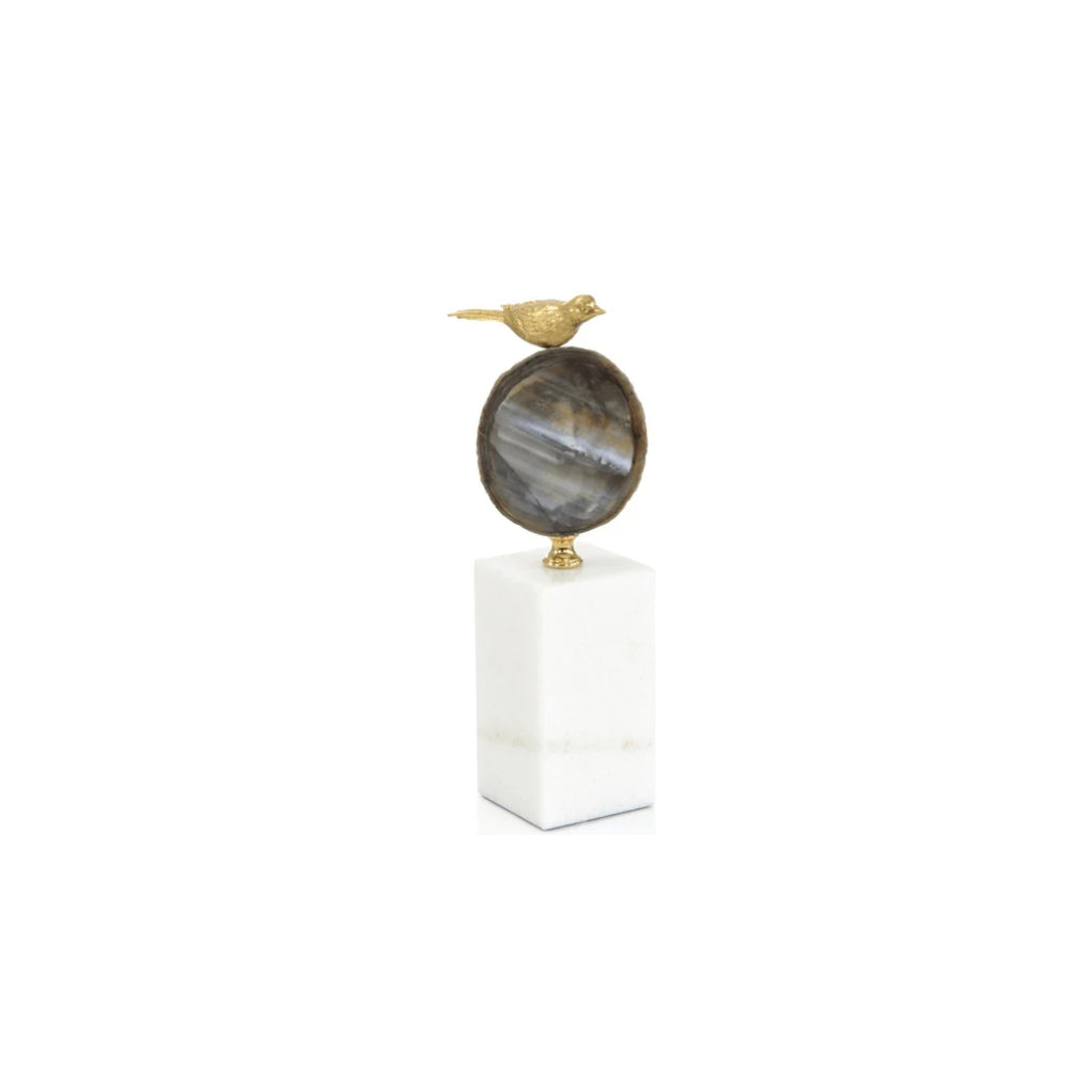 ANDROS POLISHED AGATE&BRASS BIRD SCULPTURE