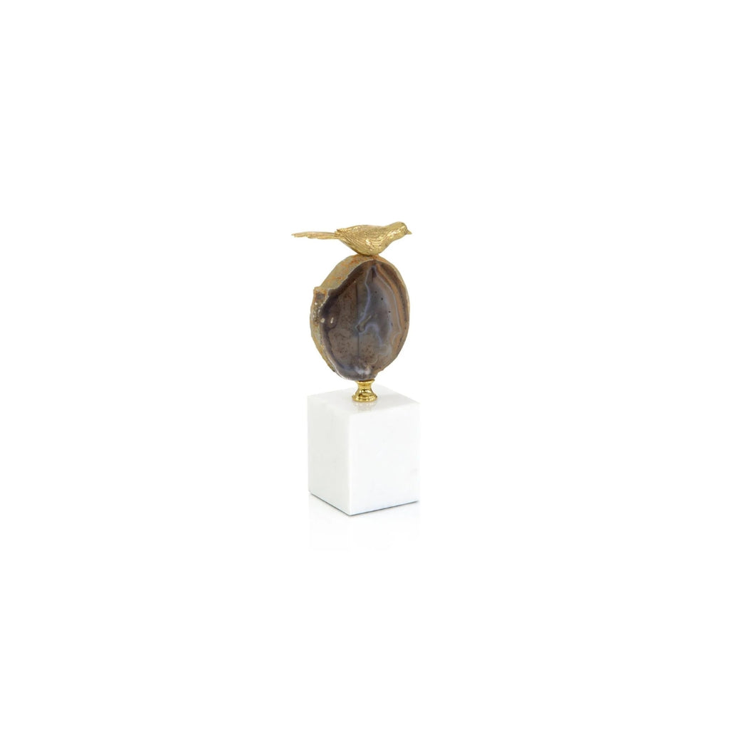 WESSEL POLISHED AGATE&BRASS BIRD SCULPTURE SHORT